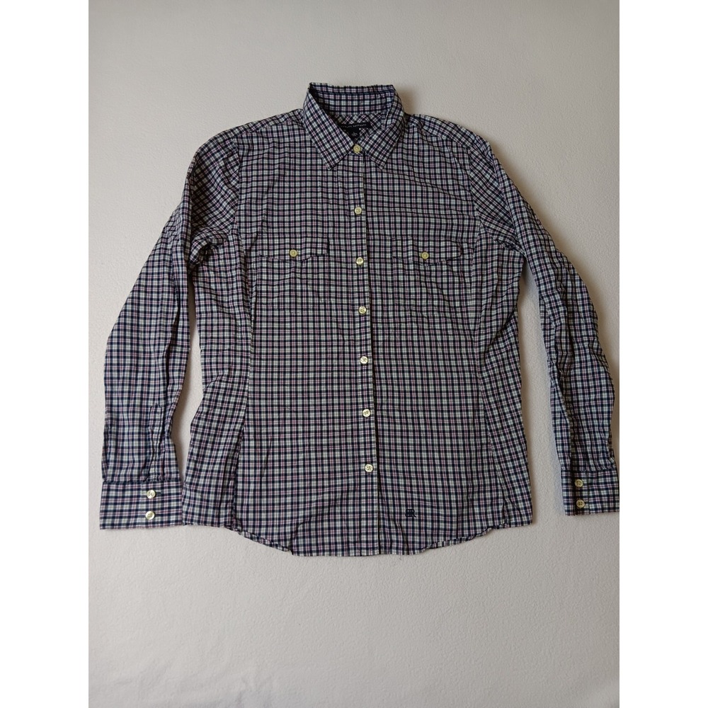 Banana Republic Mens Plaid Button Down Shirt Navy Red Cotton Large‎ L